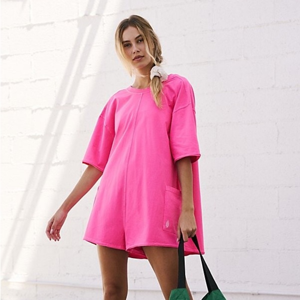 Free People Movement Hot Shot Tee Romper in Hot Pink